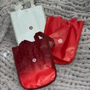 lululemon athletica Brand New Red and White Tote Trio
